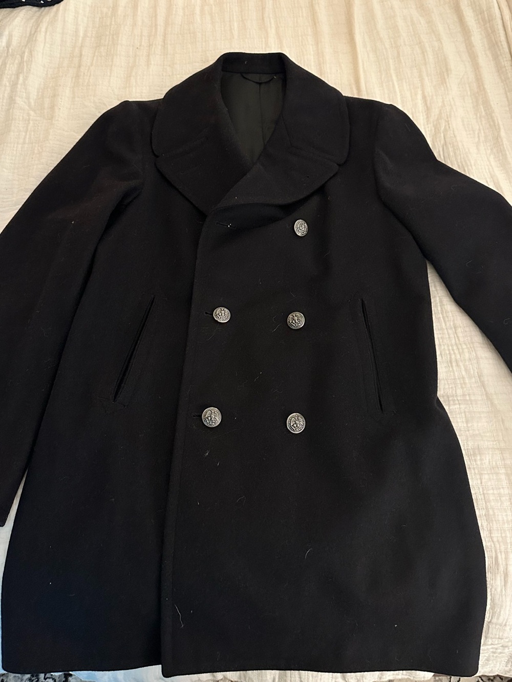 Vintage Black Double-Breasted Pea Coat